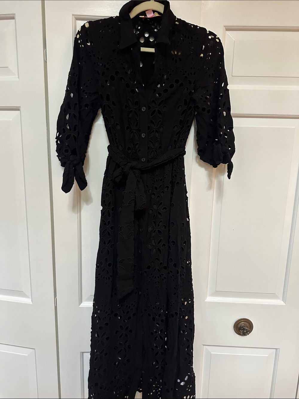 Lilly Pulitzer Black Eyelet Maxi Shirt Dress with Tie Waist